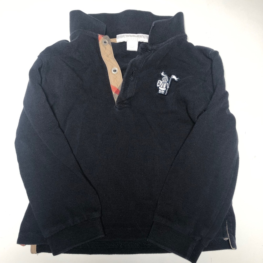 Burberry Polo Shirt Boys 2T Navy Blue Long Sleeve Prorsum Knight Check Placket